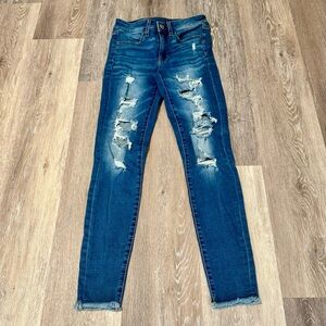 American Eagle - Medium Wash Distressed Hi- Rise Jegging- Size 2